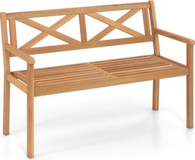 Banco de jardim de acácia de 2 lugares com encosto, 56 x 119 x 80 cm braços e assento em ripas, com capacidade para 360 kg, Natural