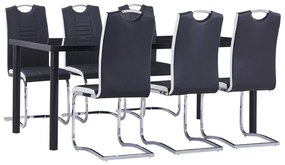 7 pcs conjunto de jantar couro artificial preto