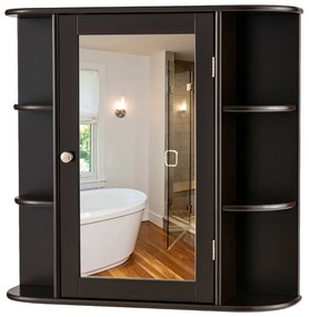 Armário de parede de madeira para casa de banho com espelho 65 x 17 x 64 cm Castanho