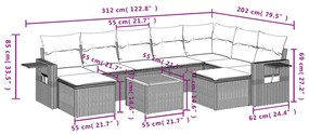 10 pcs conjunto de sofás p/ jardim com almofadões vime PE bege