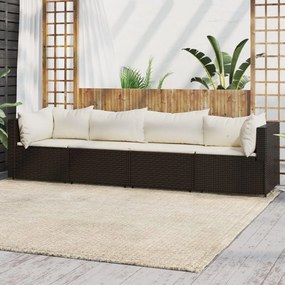 vidaXL 4 pcs conjunto lounge jardim c/ almofadões vime PE castanho