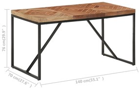 Mesa de jantar 140x70x76 cm madeira acácia maciça e mangueira