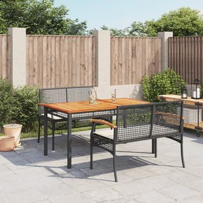 vidaXL 3 pcs conjunto de jantar p/ jardim c/ almofadões vime PE preto