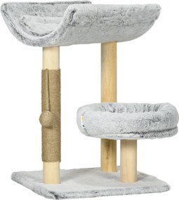 PawHut Árvore para Gatos com Arranhador 1 Ninho Superior com Almofada Lavável 1 Ninho Redondo Pelúcia Altura 60 cm Cinza | Aosom Portugal