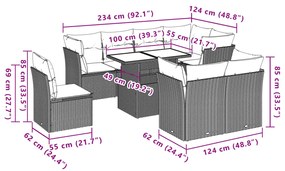 9 pcs conj. sofás jardim com almofadões vime PE cinzento-claro