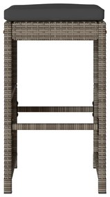 Bancos de bar p/ jardim com almofadões 4 pcs vime PE cinzento