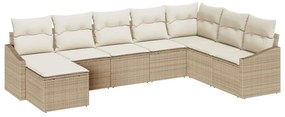 Conjunto de sofá de jardim com 8 peças e almofadas bege em rattan sint