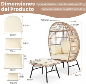 Cadeira Ovo Jardim em Rattan PE com pufe para Apoio para os pés Extragrande Castanho Misto