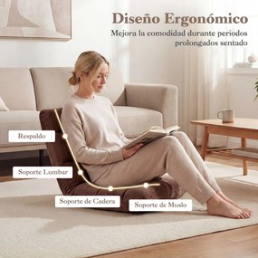 Cadeira de Chão Dobrável, 104 x 53 x 15 cm, Encosto Ajustável em 14 Posições, Castanho