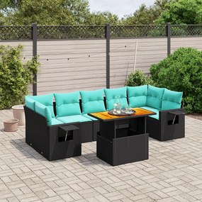 vidaXL 8 pcs conjunto de sofás p/ jardim c/ almofadões vime PE preto