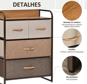 Cómoda de Tecido com 4 Cestos Removíveis – 58x29x78,5 cm – Multicor