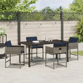Conjunto de Jantar de Jardim de 5 Peças com Almofadas Cinzas de Rattan