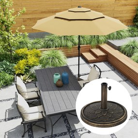 Base redonda para guarda-sol de jardim em resina, com 12 kg, para mastros de guarda-sol de 32, 38 e 48 mm, em tom bronze
