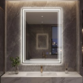 Espelho LED para casa de banho 70x50 cm antiembaciamento com memória, 3 luzes e controlo tátil prateado