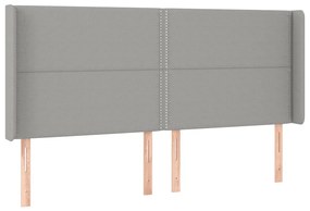 Cabeceira cama c/ luzes LED tecido 203x16x118/128cm cinza-claro
