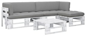 vidaXL 4 pcs conj. lounge paletes + almofadões pinho impregnado branco