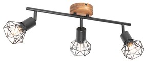 Spot preto com 3 luzes giratórias e inclináveis em madeira - Mosh Industrial