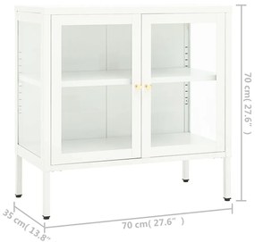 Aparador 70x35x70 cm vidro e aço branco