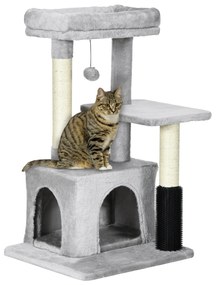 PawHut Arranhador Gatos Médios Casa Plataforma Brinquedo Postes Sisal 48x48x85 cm Cinza Resistente Confortável