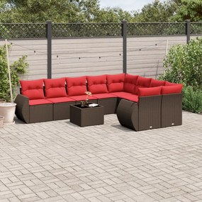10 pcs conj. sofás jardim com almofadões vime PE castanho