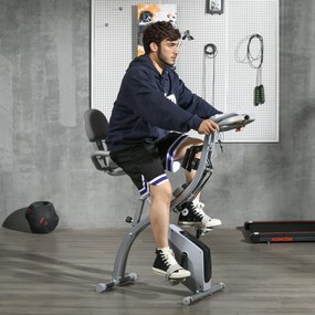 Bicicleta estática dobrável, 8 níveis de resistência magnética, encosto e selim ajustáveis, punhos ergonómicos, preto e cinzento