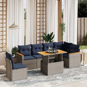 vidaXL 7 pcs conjunto sofás p/ jardim c/ almofadões vime PE cinzento