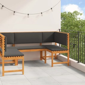 Conjunto de Jardim com 3 Peças e Almofadas em Madeira de Acácia
