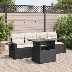 5 pcs conjunto sofás de jardim com almofadões vime PE preto