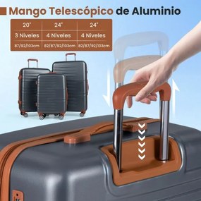Conjunto de bagagem de 3 peças malas rígidas com fechadura com Alças telescópicas de alumínio e rodas giratórias Cinzenta