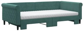 Sofá-cama c/ gavetão e colchões 100x200cm veludo verde-escuro