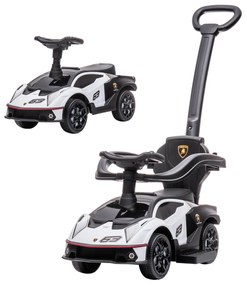 AIYAPLAY 2 em 1 Carro Andador para Crianças 12-36 Meses Lamborghini Essenza SCV2 Carro Andador com Buzina Guiador e Grade de Segurança Removível 86,5x40x89,5cm Branco e Preto