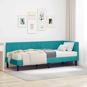 vidaXL Estrutura de Cama de Canto com Colchão 2 pcs Turquesa Veludo