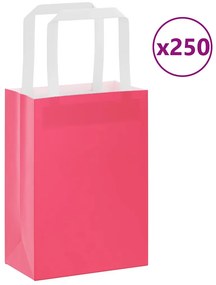 vidaXL Sacos de papel 250 unid com alças rosa 15x8x21 cm