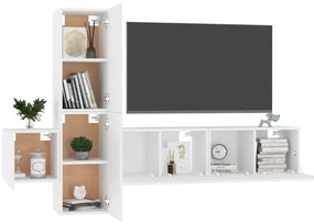 5 pcs conjunto de móveis de TV derivados de madeira branco