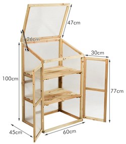 Mini estufa elevada de madeira com 3 níveis para vasos de exterior para jardim, varanda, pátio 60 x 45 x 100 cm