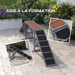 Rampa de agilidade para cães 335x55x60 cm, equipamento de agilidade para cães, barras de segurança com superfície antiderrapante cinzento