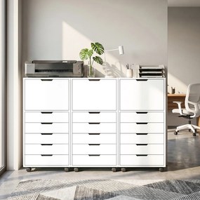 Bloco gavetas de Escritório com 5 Gavetas Armário com Fecho Suave Rodas e Suporte para Impressora Branco