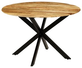 vidaXL Mesa jantar madeira de mangueira maciça áspera + aço 120x77 cm