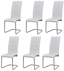 Cadeiras de jantar cantilever 6 pcs couro artificial branco