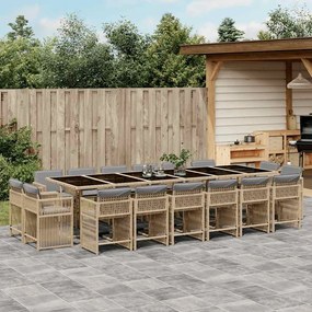 vidaXL 11 pcs conj. jantar jardim c/ almofadões vime PE bege misturado