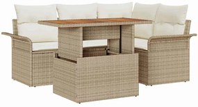 Conjunto de Jantar de Jardim de 5 Peças com Almofadas Beiges em Rattan