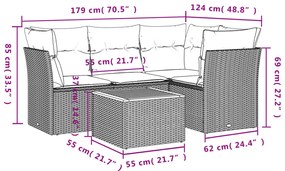 5 pcs conjunto de sofás p/ jardim com almofadões vime PE bege