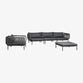 Sofá De Jardim Modular De 3 Peças Com 2 Poltronas De Canto, Pufe E Poltrona Roubly Cinza Grafito - Sklum