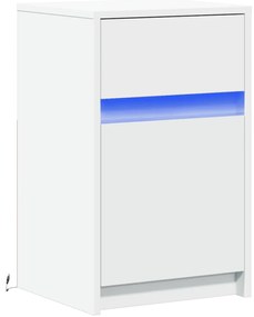 Mesa de cabeceira com luzes LED derivados de madeira branco