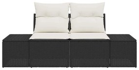 Sofá de Jardim para 2 Pessoas com Almofadas Preto Rattan