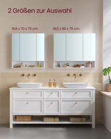 Armário de casa de banho parede com 3 portas 16,5 x 70 x 75 cm branco