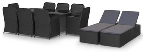 vidaXL 11 pcs conjunto de jantar para jardim vime PE preto