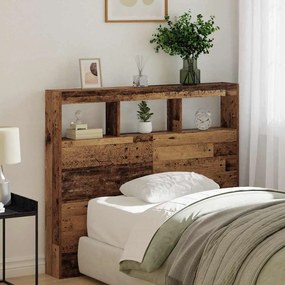 vidaXL Cabeceira com Armário e LED Madeira antiga 120 x 17 x 102 cm