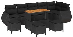 Conjunto de Sofá de Jardim de 10 Peças com Almofadas de Rattan Preto e