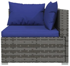 4 pcs conjunto lounge de jardim c/ almofadões vime PE cinzento